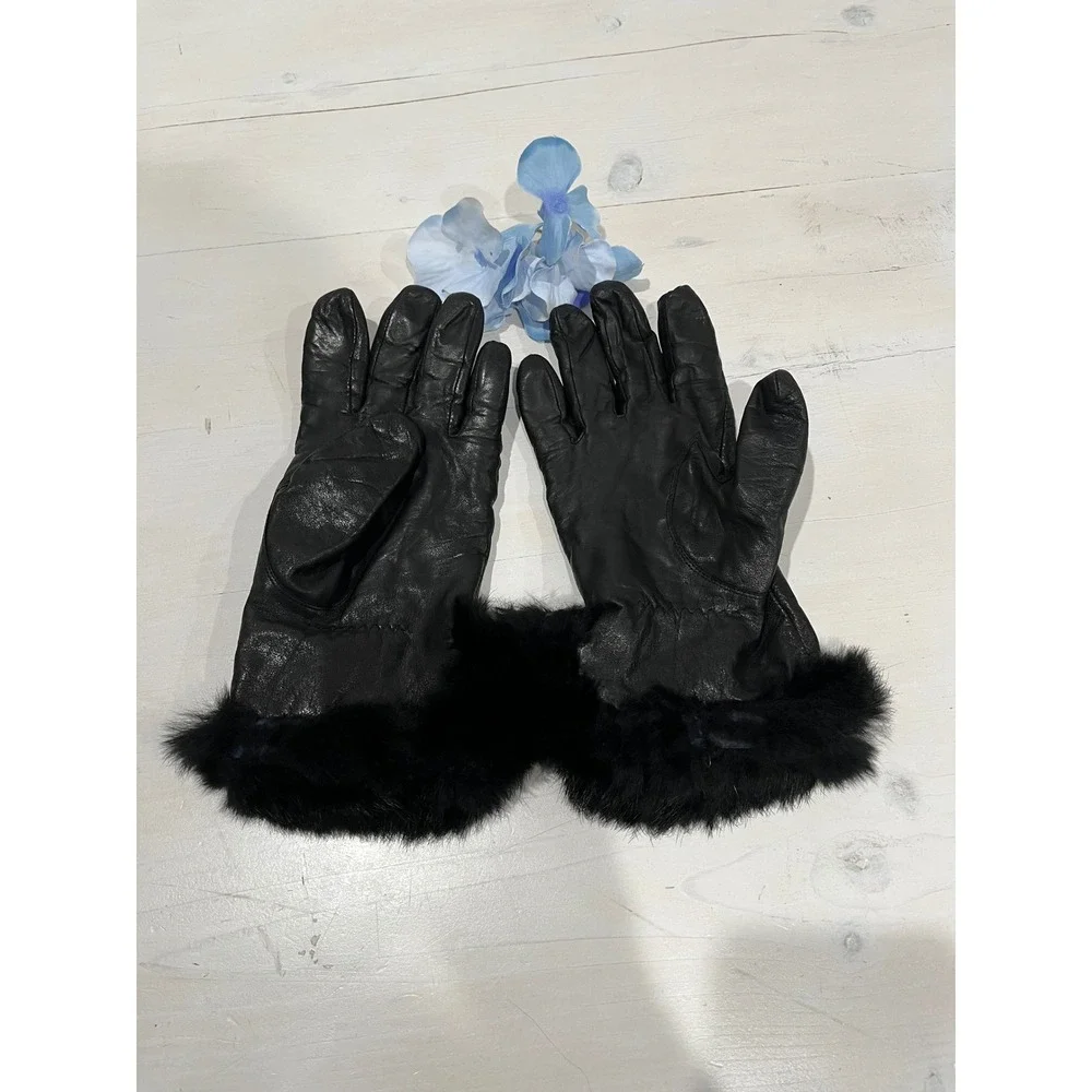 Leather Gloves with Rabbit Fur Cuffs Women's Dress Gloves Winter‎